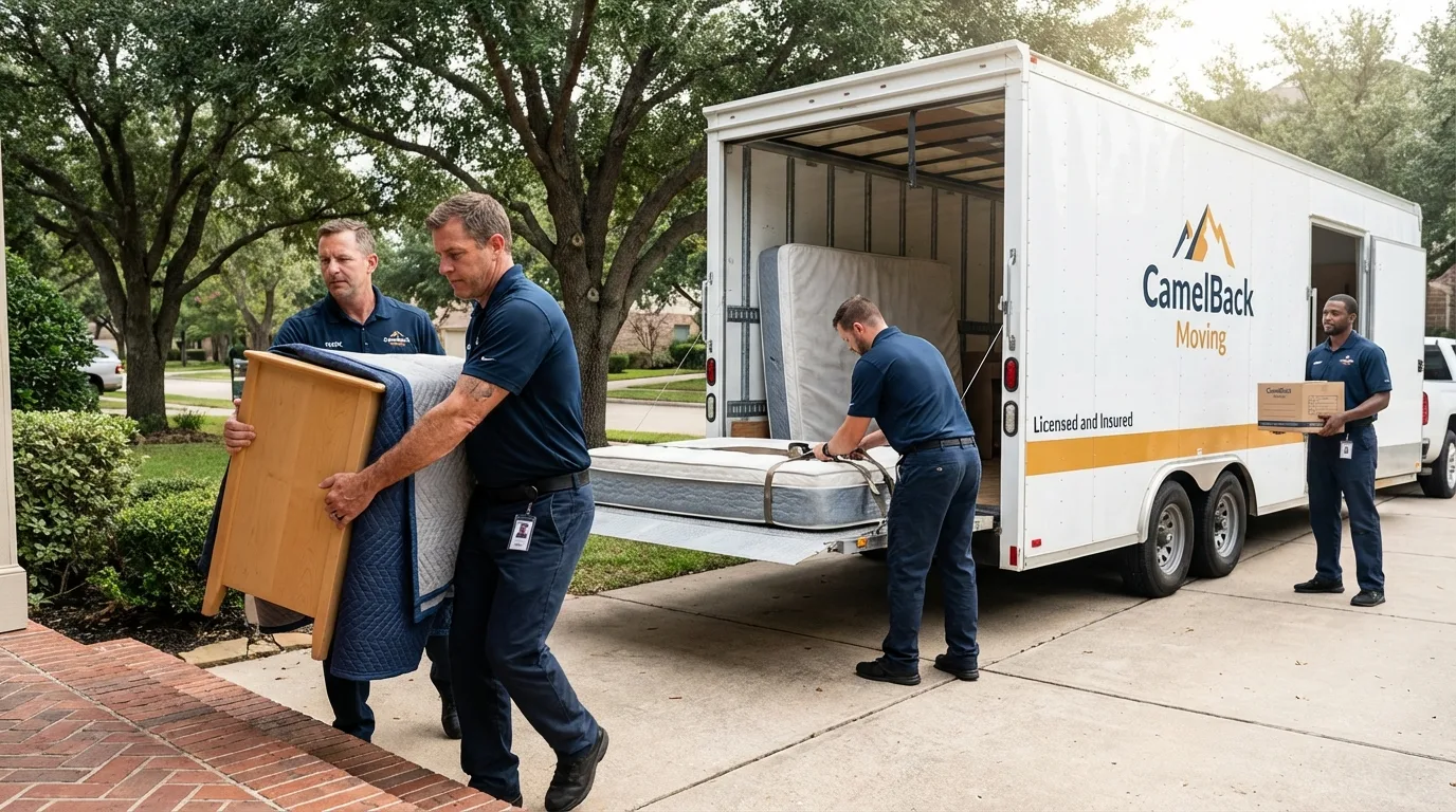 Crew loading residential truck for cross-state move from Dundee, OR