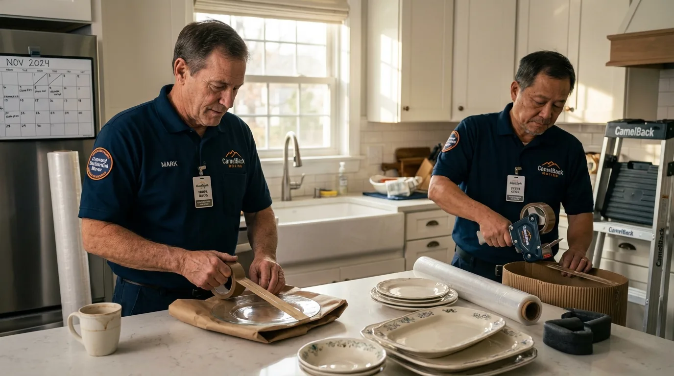 Professional crew packing kitchen dishware in Dundee, OR